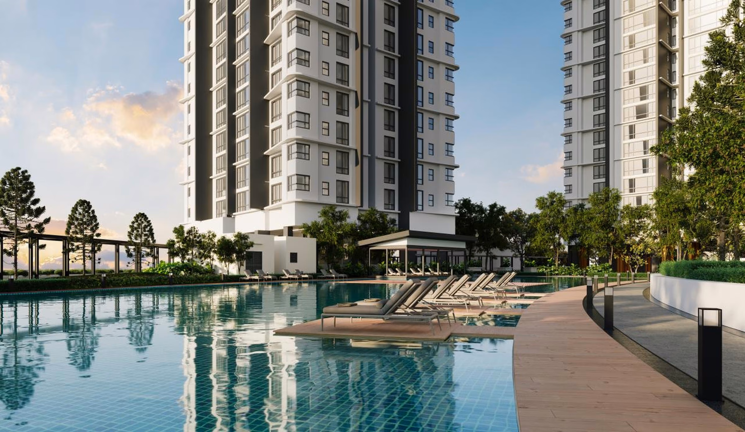 Pool deck at dusk at Cappella Embassy, Ampang Hilir, Kuala Lumpur